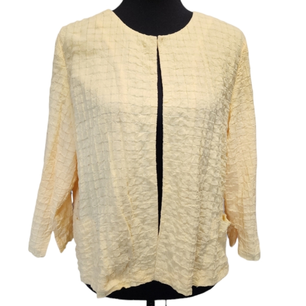 Chico's Yellow Quilted Waffle Cardigan